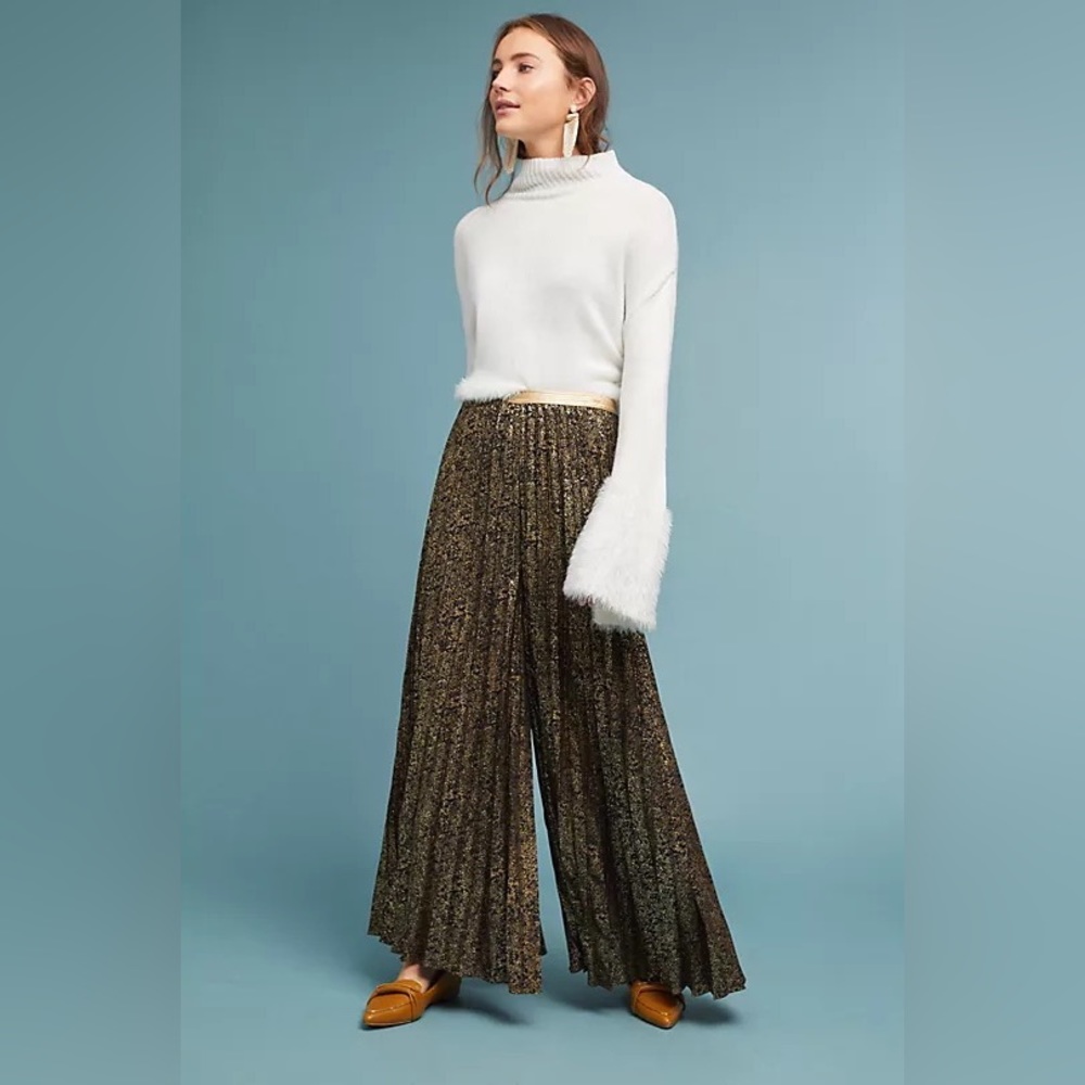 NWT Anthropologie Geisha Designs Pleated Metallic Trousers in Size XL